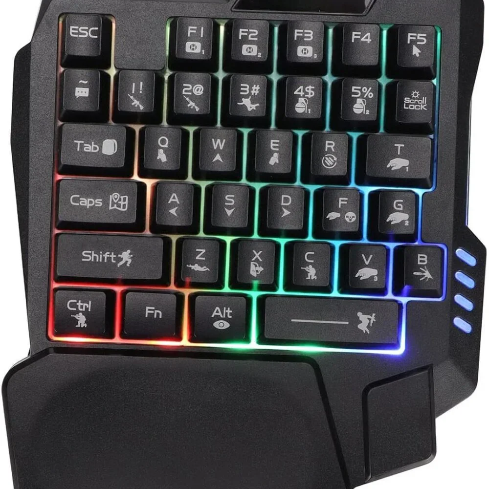 Mini One-Handed Gaming Keyboard USB Wired 35 Keys RGB Led Backlit Game Accessory